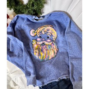 Vintage Collection Upcycled Blue Sweatshirt with‎ Santa Face Size Medium